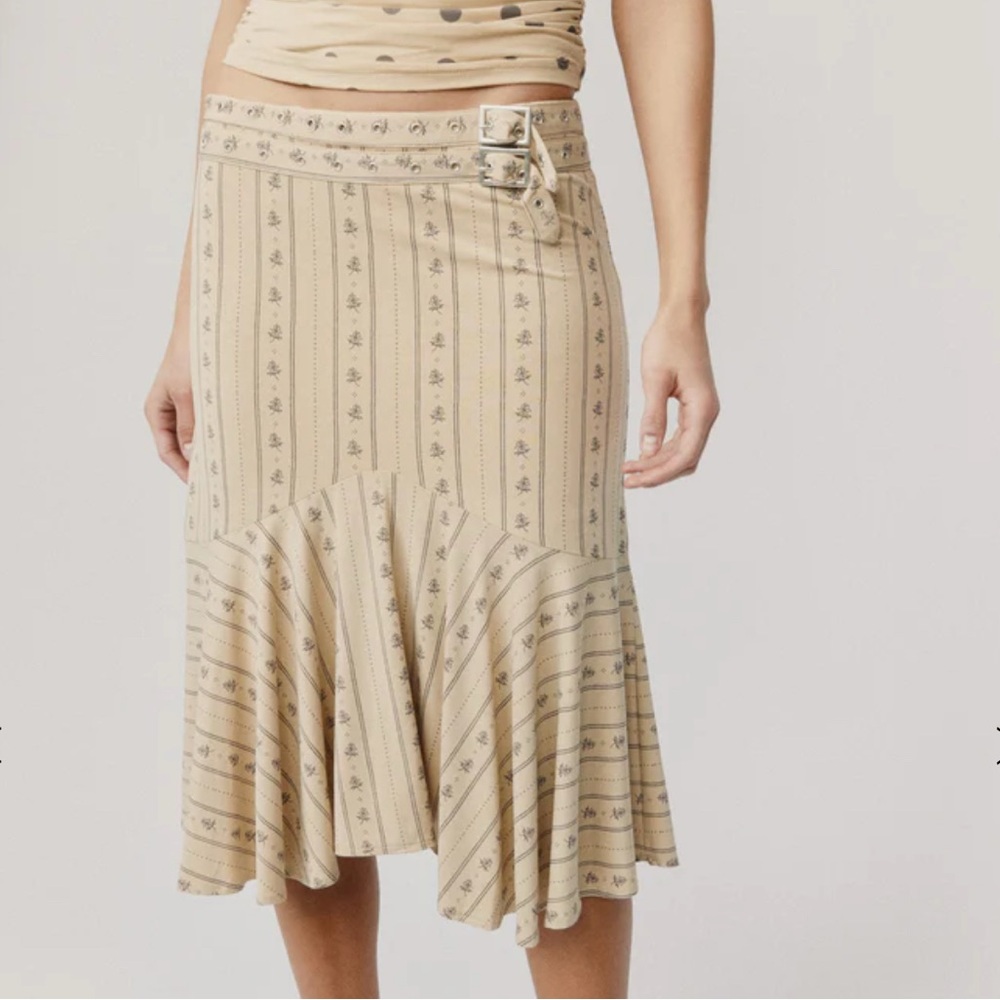 With Jean Beige Patterned Midi Skirt in Cookie Colorway